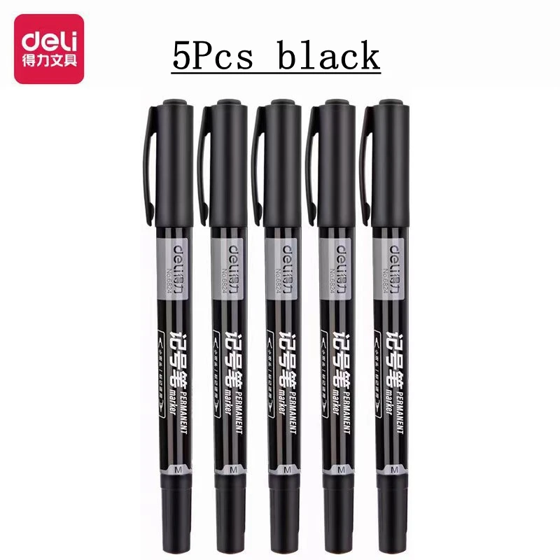Deli 5/9pcs Twin Tip Permanent Marker Pens 0.5-1.2mm Nib Waterproof Ink Oily Black Ink Fine Point Paint Marker Pen Stationery: green