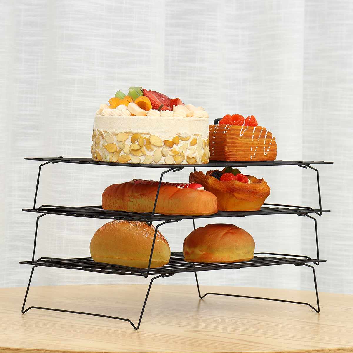3 Tier Wire Grid Cooling Tray Cake Food Rack Oven Kitchen Baking Tools Pizza Bread Barbecue Cookie Biscuit Holder Shelf Tray