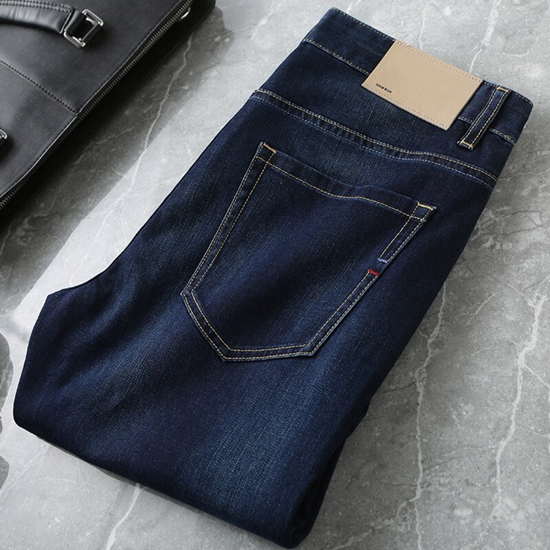 Pantalones vaqueros informales para hombre, Pantalones rectos pequeños, de negocios juvenil, hondos, para las cuatro estaciones, todos los días que combinan con todo, pantalones ajustados resistentes al desgaste