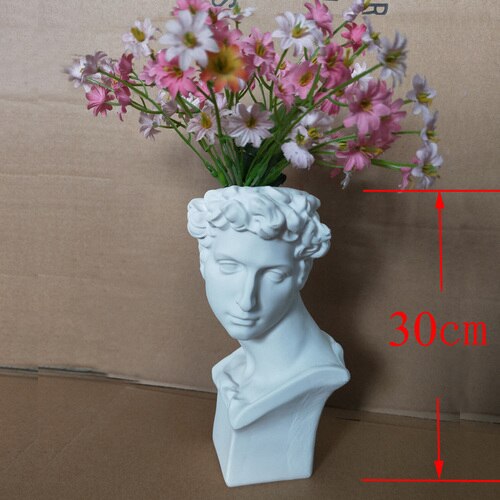 Vit harts david skulptur huvud vas blomsterarrangemang original imitation gips heminredning vas marseille ariadne vaser: 30cm xiaowei