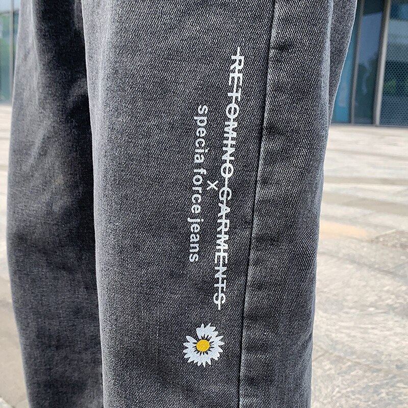 Singleroad heren jeans oversized wijde pijpen print broek japanse streetwear heren denim broek casual jeans voor heren