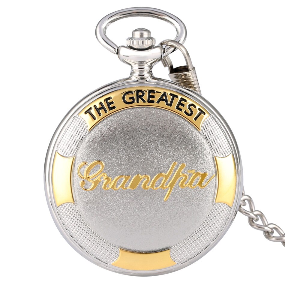 The Greatest Grandpa Antique Birthay Quartz Pocket Watch Retro Black Pocket Pendant Clock with Box: Silver with gift box