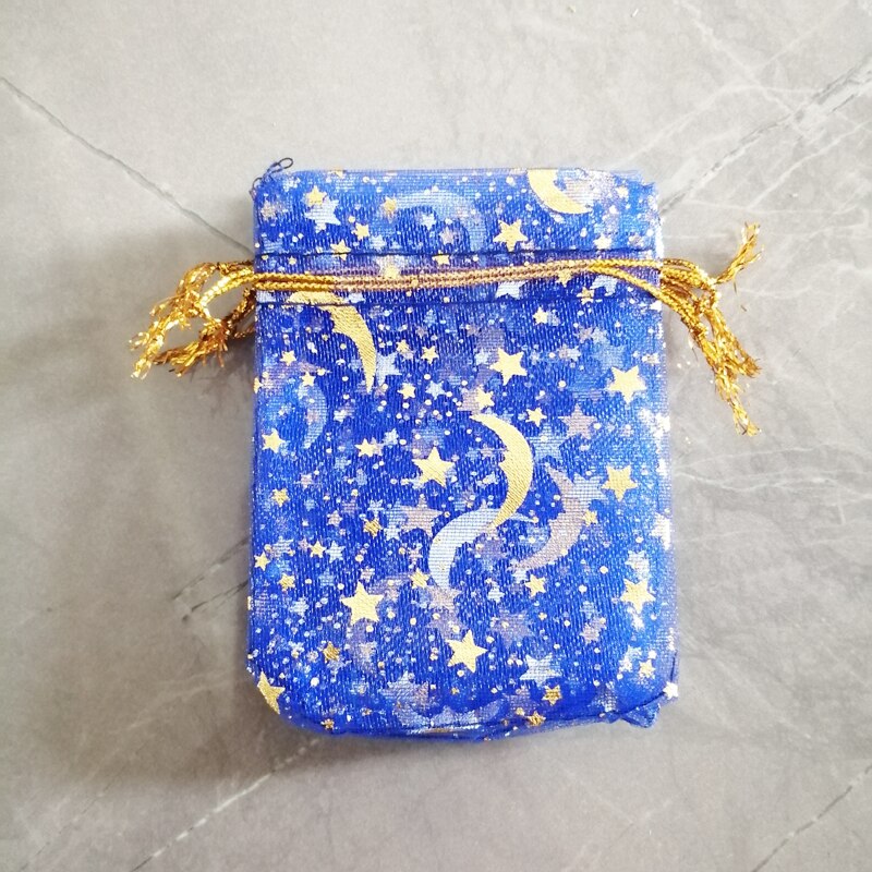 500 sztuk Star Moon Organza torby na prezenty woreczek na etui na biżuterię Mini saszetka sznurek do przechowywania opakowanie biżuterii na torebki torby ekspozycyjne: 13x18cm / Niebieski