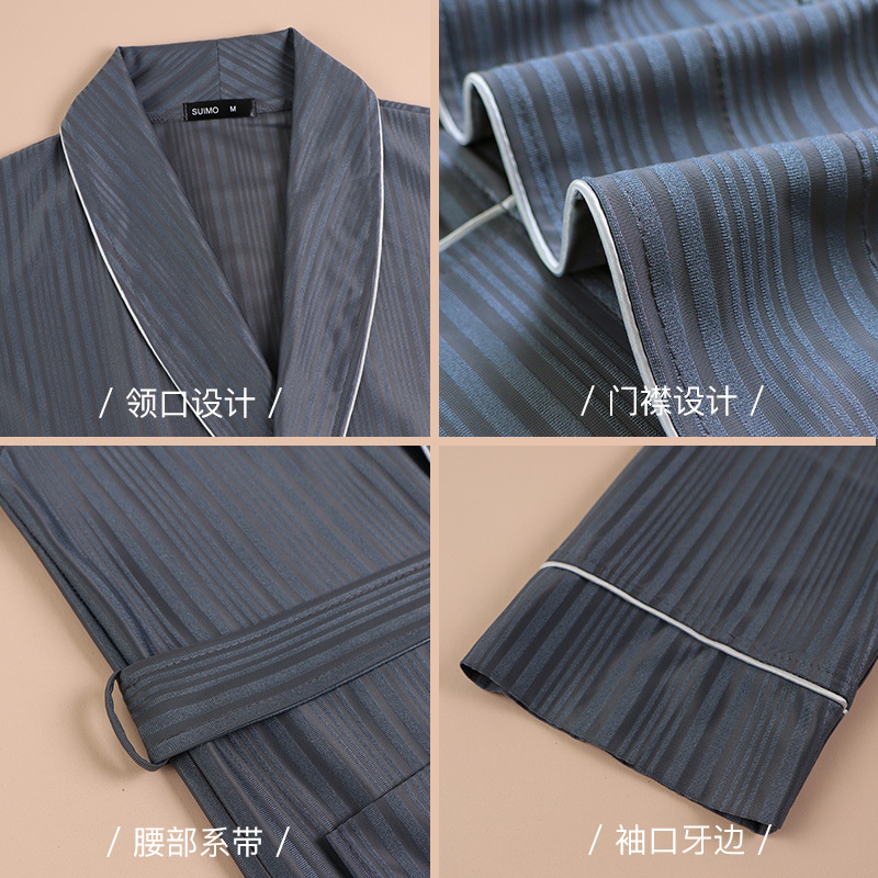 2023 Cool Satijnen Zijden Badjas Voor Heren Dames Lente Zomer Mooie Streep Kamerjas Huiskleding