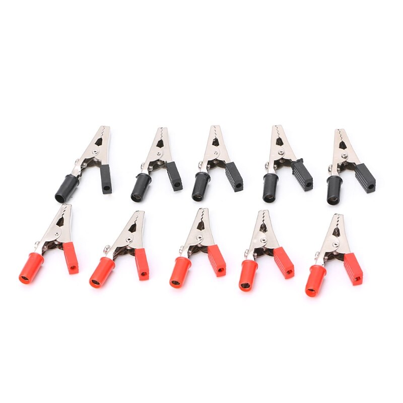 10X Isolierte Krokodil Clips Kunststoff Griff Kabel Blei Prüfung Alligator Schellen QX2E