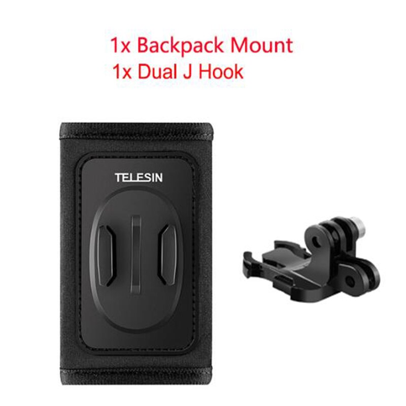TELESIN fixation rapide bandoulière avec double tête j-crochet sac à dos support de coussin pour GoPro Hero 7 6 5 SJCAM EKEN OSMO ACTION: black with black J
