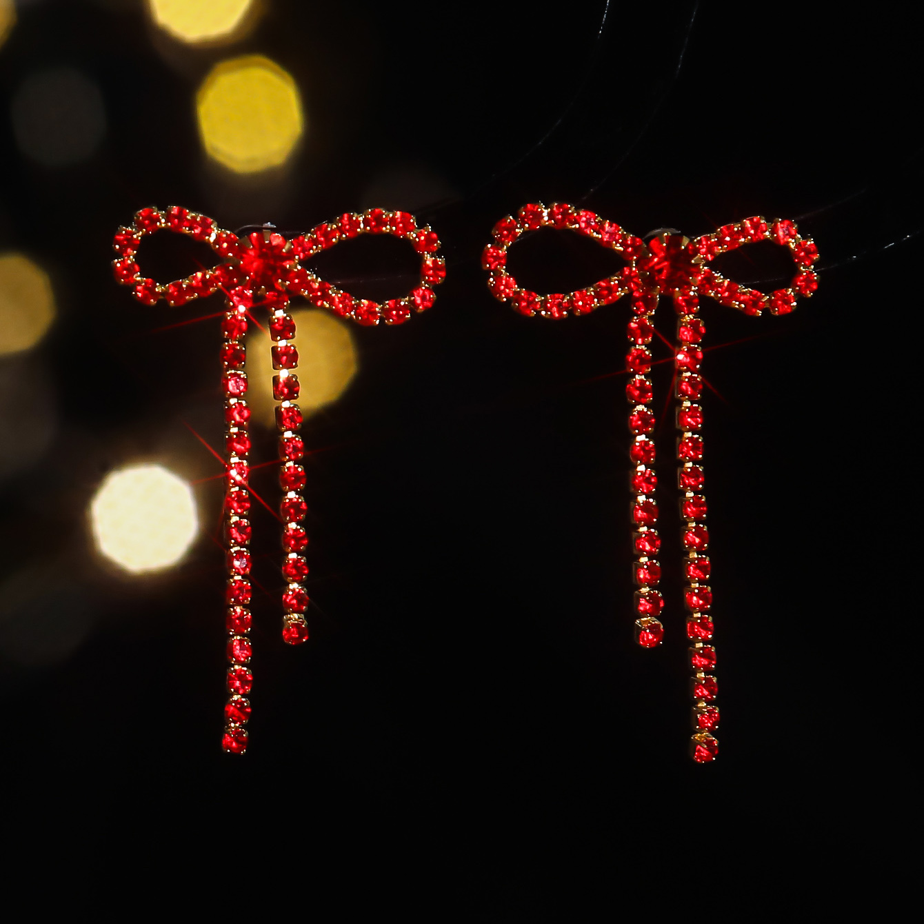 Kleurrijke strik oorbellen voor dames, oorbellen met strass steentjes, lange kwastjes, zwarte roestvrijstalen hangende oorbellen, schattige sprankelende sieraden: Zwart verzinkt