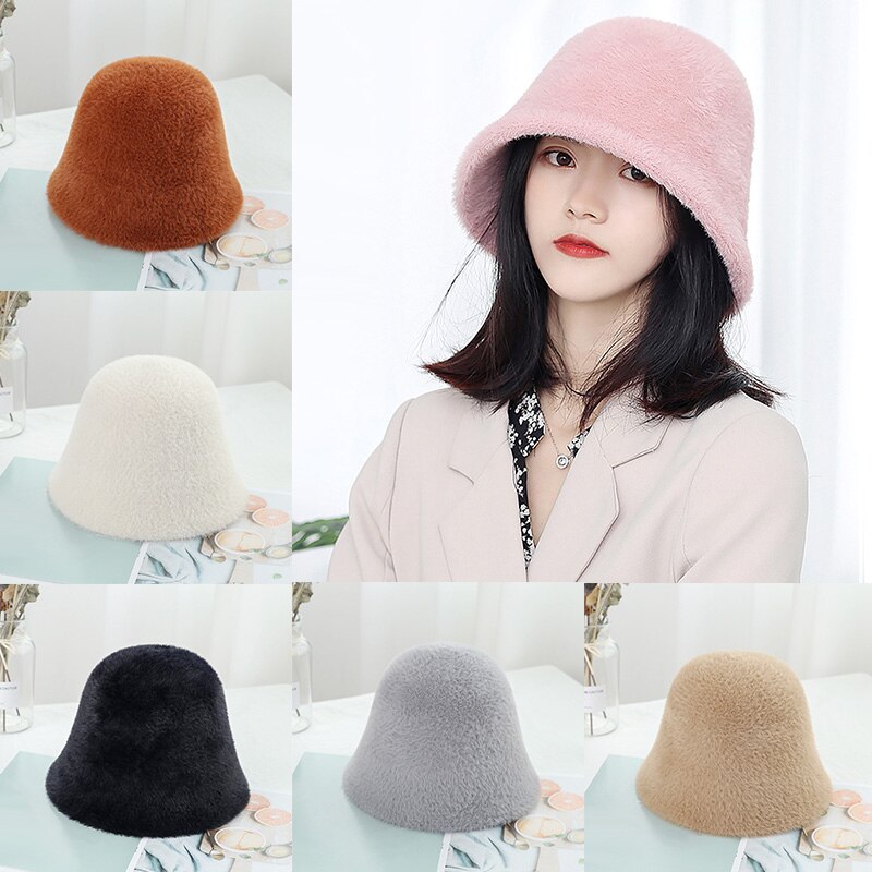 Invierno de lana gorra sombrero con forma de cubo para mujer Simple gorros de Hip Hop de lana sombrero de pescador grueso cálido mujer encabezamiento japonés tapa plana