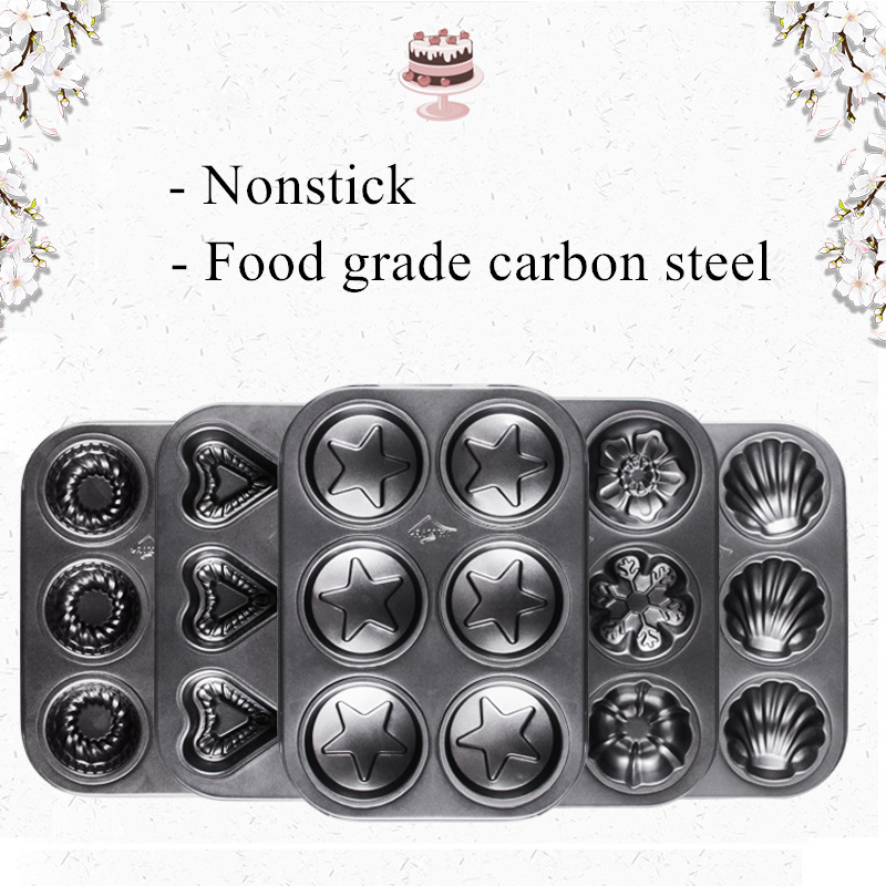 Bandeja para hornear molde de pastel de 6 cavidades, moldes de acero al carbono antiadherentes para pasteles, magdalenas, muffin, pastel de café, pudín y jabón