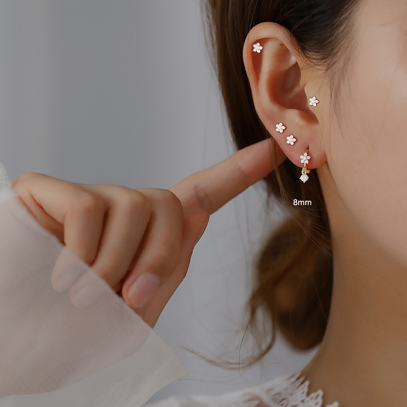 925 Sterling Silver Earring zircon cross flower round Ear Ring Ear Bone Ear Buckle cute Wild Woman boy Girl Ear Jewel