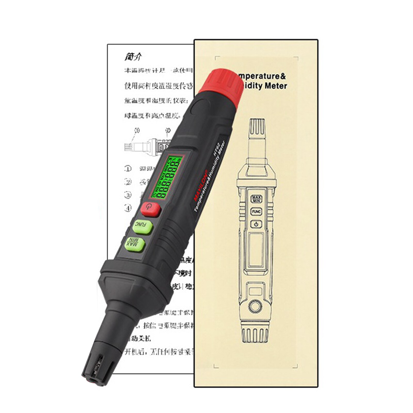 HT62 Portable Digital Display Temperature Hygrometer with Green Backlight for Aquaculture In Family Apartment Greenhouse