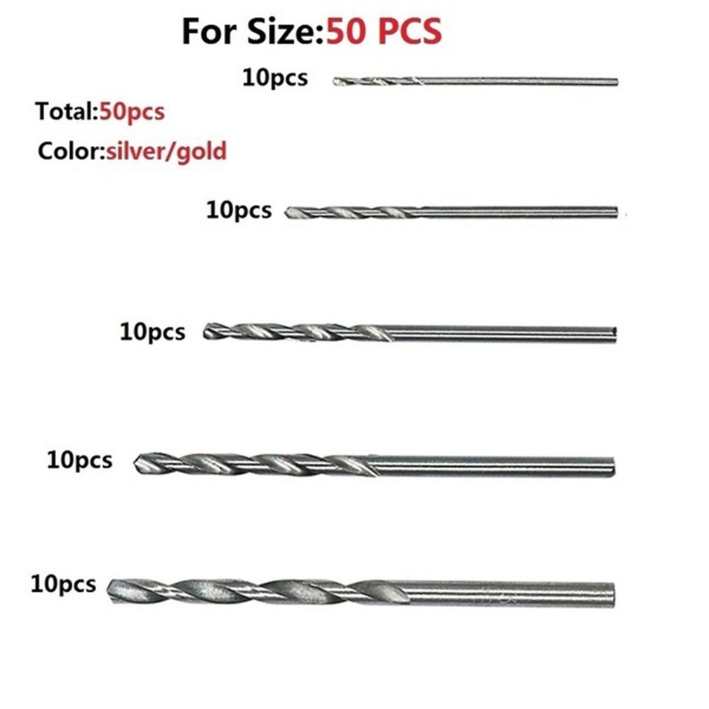 50Pc Titanium Coated Drill Bits HSS High Speed Steel Drill Bits Set Tool Multi Function Metal Drills Power Tools 1/1.5/2/2.5/3mm