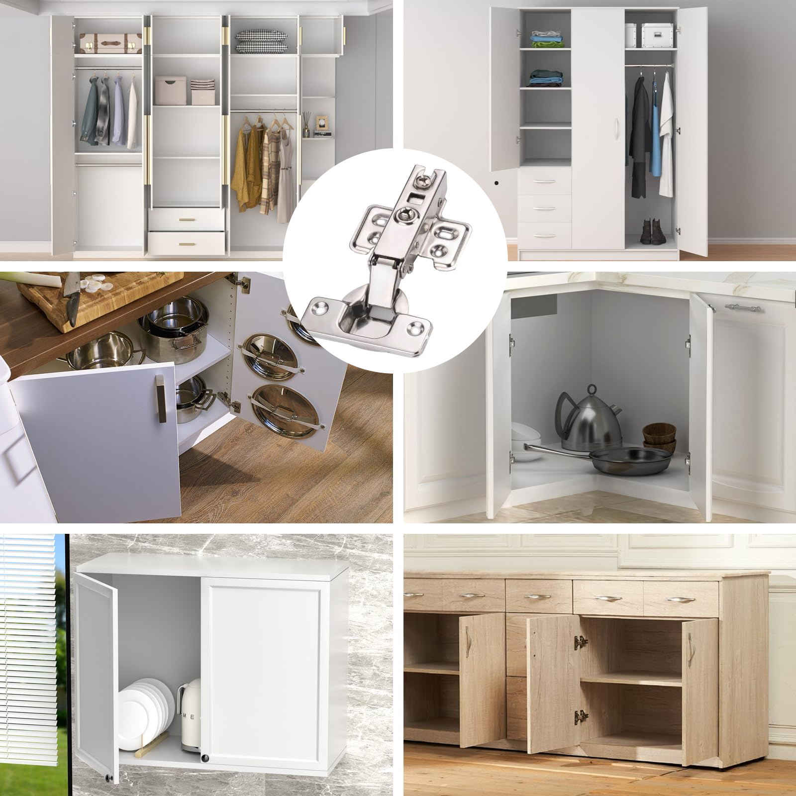 10 stk. heldekkende hengsler med myk lukking, skjulte hengsler i stål for møbler, kjøkkenskapdørhengsler med skruer