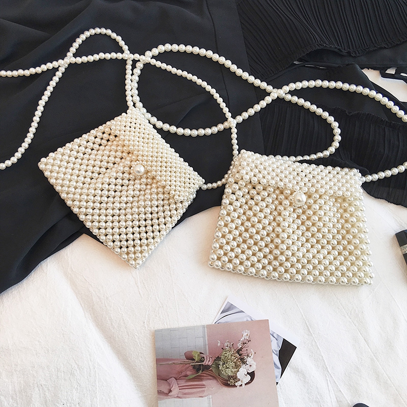 Stock Local femmes Tissé À La Main Sac De Perles Blanc Femmes Perlée Rouge À Lèvres Poche Sac INS
