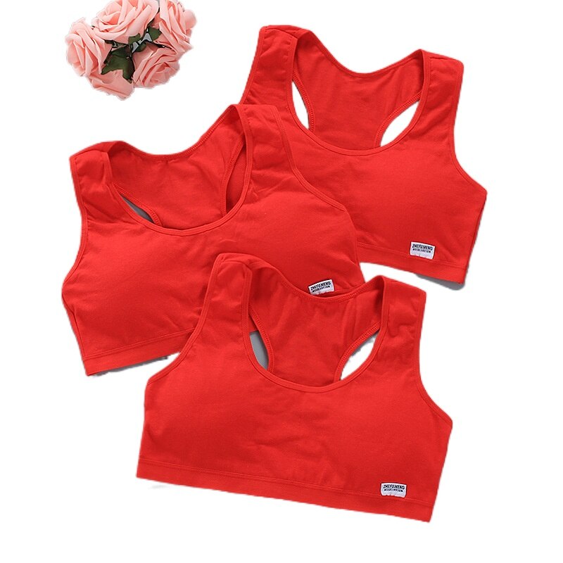 Meisjes Beha Ondergoed Zachte Katoenen Beha Voor Kinderen 11 Tiener Training Kleine Vest Ondergoed Puberteit Kleding Draad Gratis Red 13 10-15Y