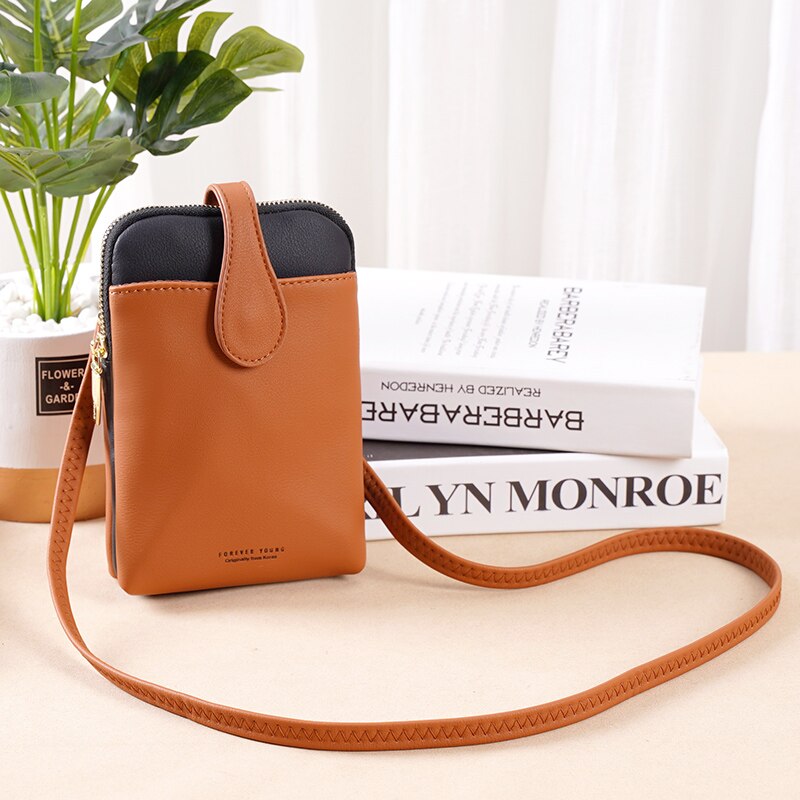 Multifunctionele damesportemonnee telefoonhoesje all-match draagbare portemonnee voor kleingeld multifunctionele portemonnee: Bruin  yc86