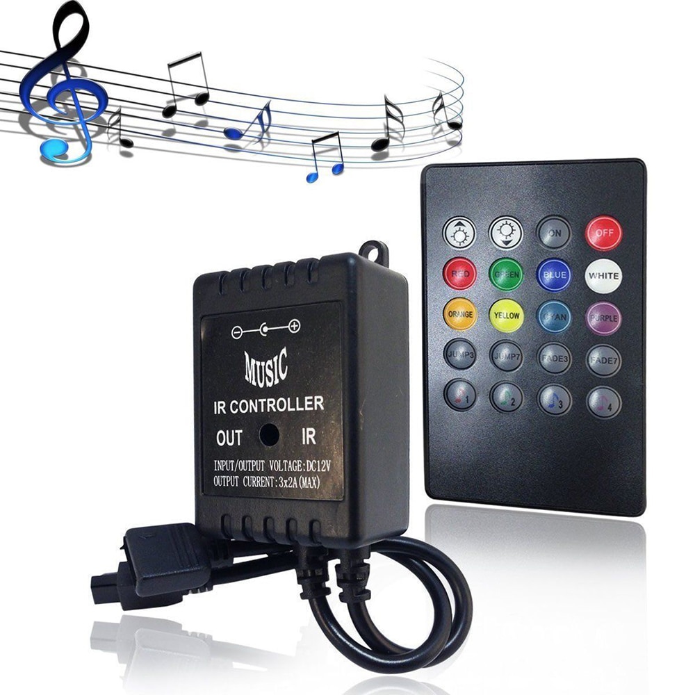 Tira de luces LED RGB 2835 con sincronización de música, 5 m, no impermeable, 12v, Sensor de sonido, Control de 20 teclas, cinta de retroiluminación