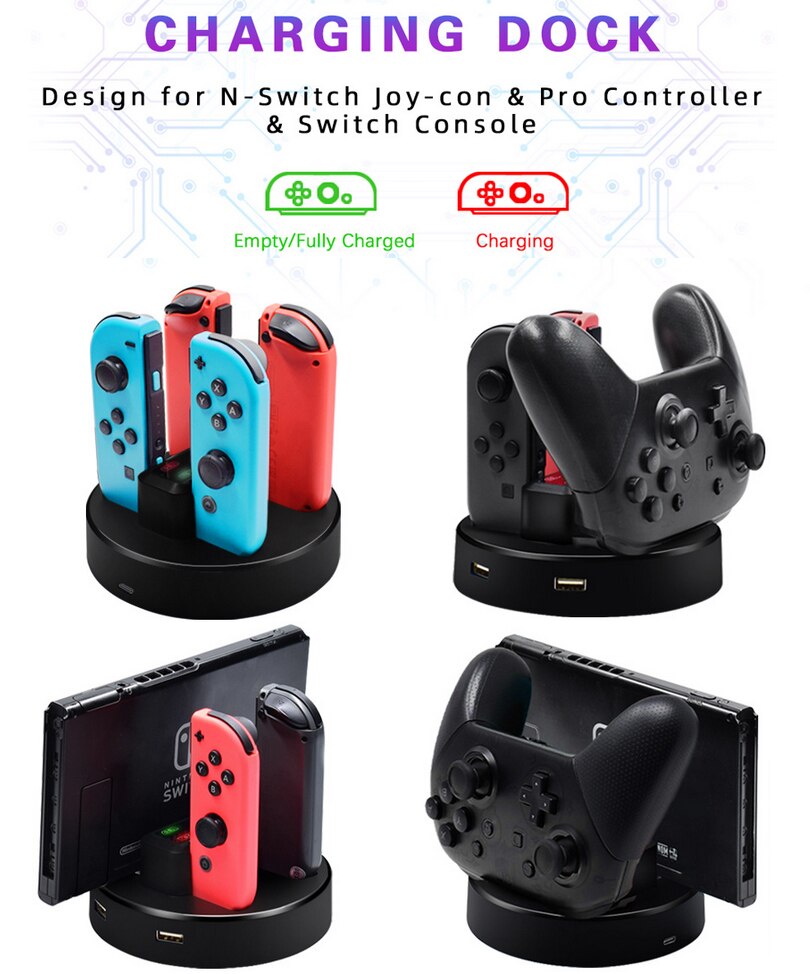 Charging Dock Station for Nintend Switch Joycon 2 USB Ports Indicator Lights for Nintendo Switch Game Controller Charger Stand