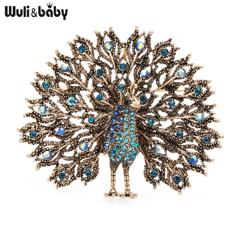 Wuli & Baby Mulitcolor Big Sparkling Pauw Broches Pins Voor Vrouwen Sieraden 4 Kleuren Badge Sjaal Gesp