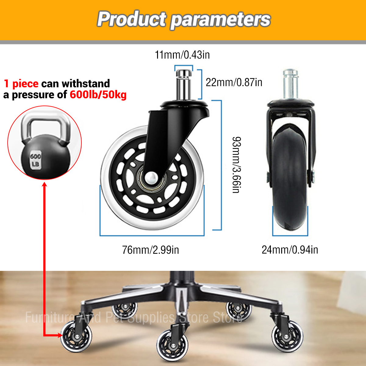 1-5Stck Universal- stumm Zauberer 50KG Rad 10mm 11mm Ersatz Bürostuhl Schwenkrollen 360 Grad Räder Möbel Hardware-