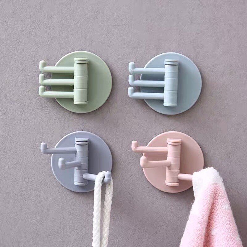 Wall Hooks Seamless Adhesive Hook Rotatable Strong Bearing Stick Hook Kitchen Wall Hanger Bathroom Kitchen Hooks
