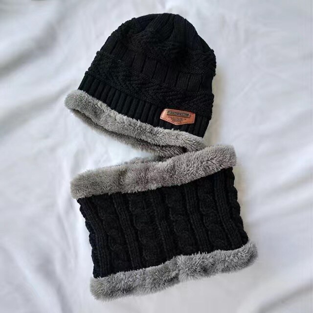 Conjunto de gorro de invierno para niños y niñas, bufandas, gorras gruesas y collares, gorros de bebé bonitos de 1 a 10 años, otoño: Negro