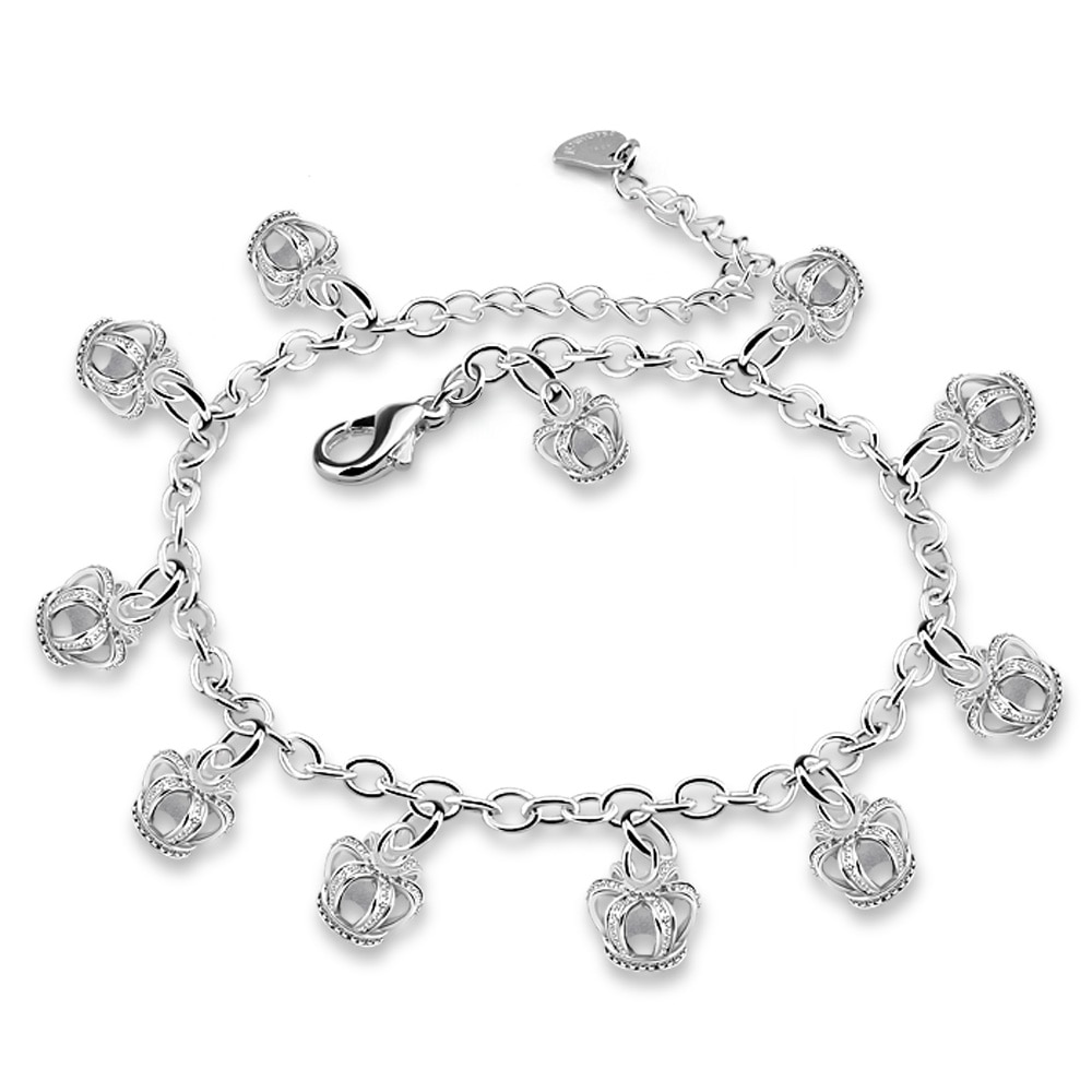 925 Sterling Zilver Kleur Kroon Hanger Enkelbanden Zilveren Vrouwen Sieraden Voet Ketting Retro Sieraden Geluk Enkelbanden Voor Vrouwen