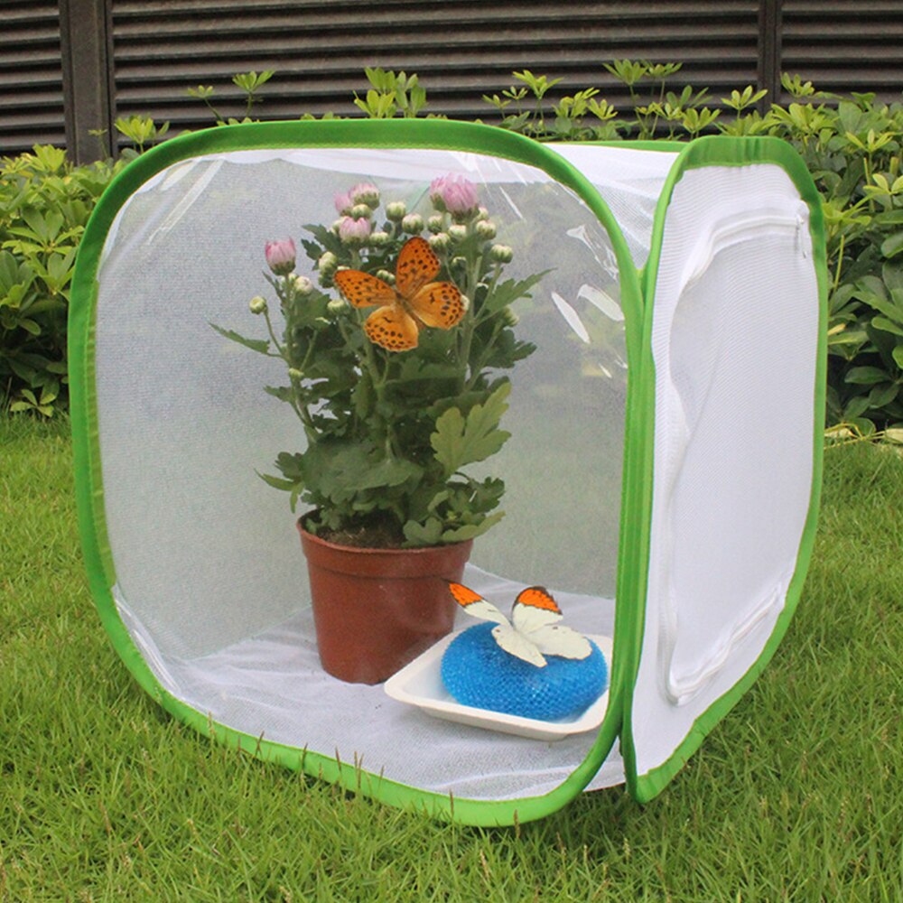 Insect Cage Foldable Butterfly Habitat Mesh Transparent Surface Portable Zipper Seedling Incubator Breeding Habitat Net