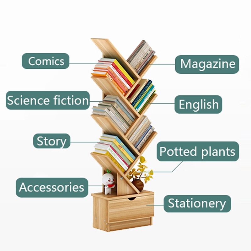 Household 8 layer Bookshelf Tree-Shaped Bookcase Children's Picture Book Shelf Space Saving Floor Shelf Storage Rack Furniture