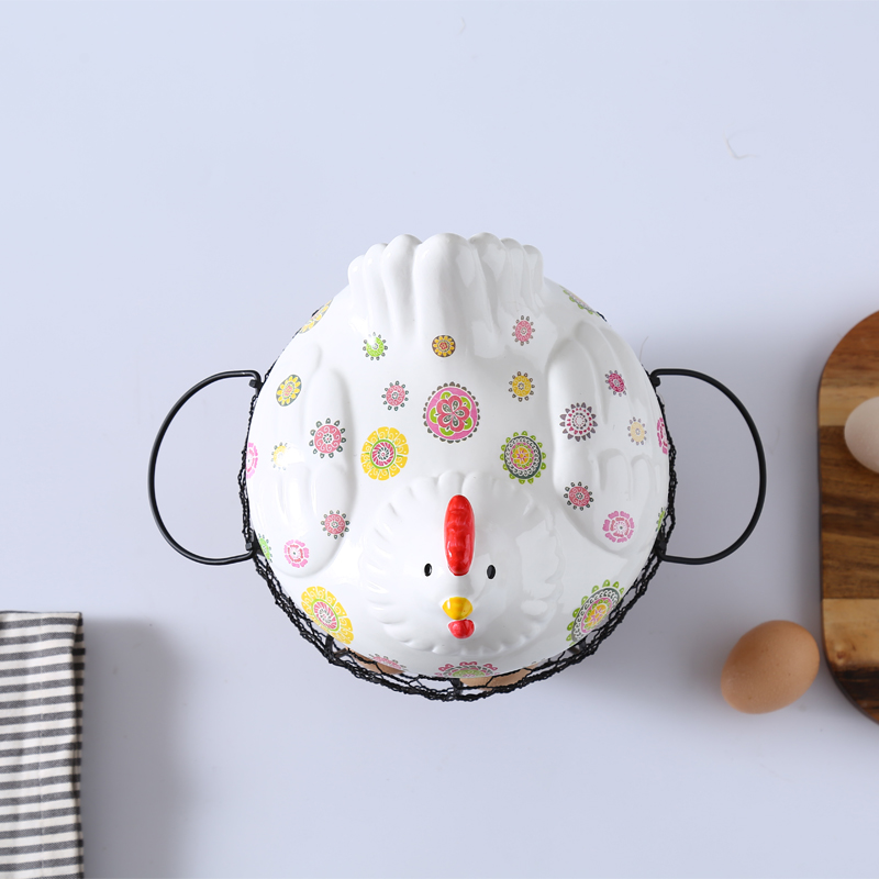 Keramische eierhouder kippengaas eiermand fruitmand collectie keramische kippenornamenten decoratie keuken opberggereedschap