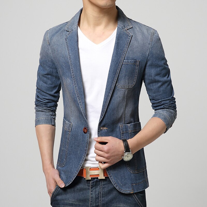 TANG – veste en Jean Slim pour hommes, costume de à la , Blazer tendance, costume décontracté, printemps,