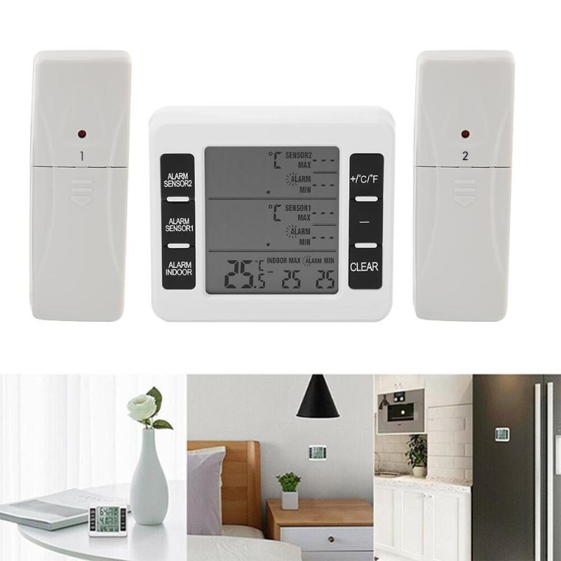 LCD Digital Thermometer Temperature Meter Indoor Outdoor Weather Station Wireless Transmitter with C/F Max Min Value Display