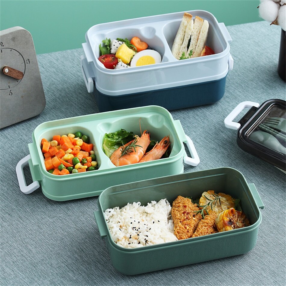 Double Layer Lunch Box Bento Box With Soup Bowl Leak-Proof Bento Box Dinnerware Set Microwave Adult Kids Office Food Storage Box