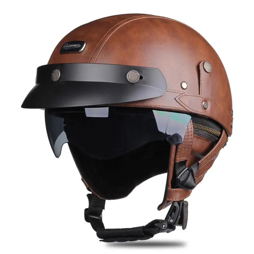 Retro Motorcycle Helmet Vintage Moto Helmet Men Women Half Helmet Built In HD Lens Riding Scooter Capacetes DOT Certification: green / L