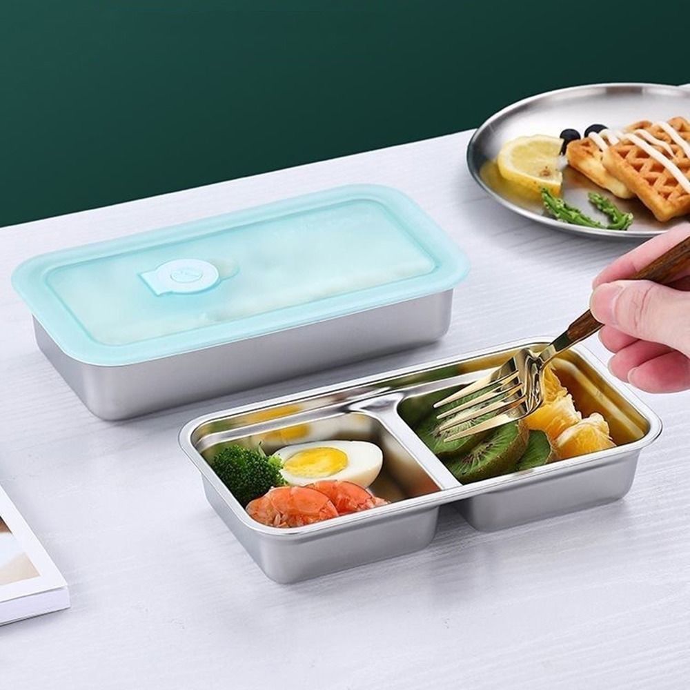 Genanvendelige snackbeholdere i rustfrit stål, skoldningsfri, friskhedsbevarende krydderiboks med låg, enkelt/dobbelt rum