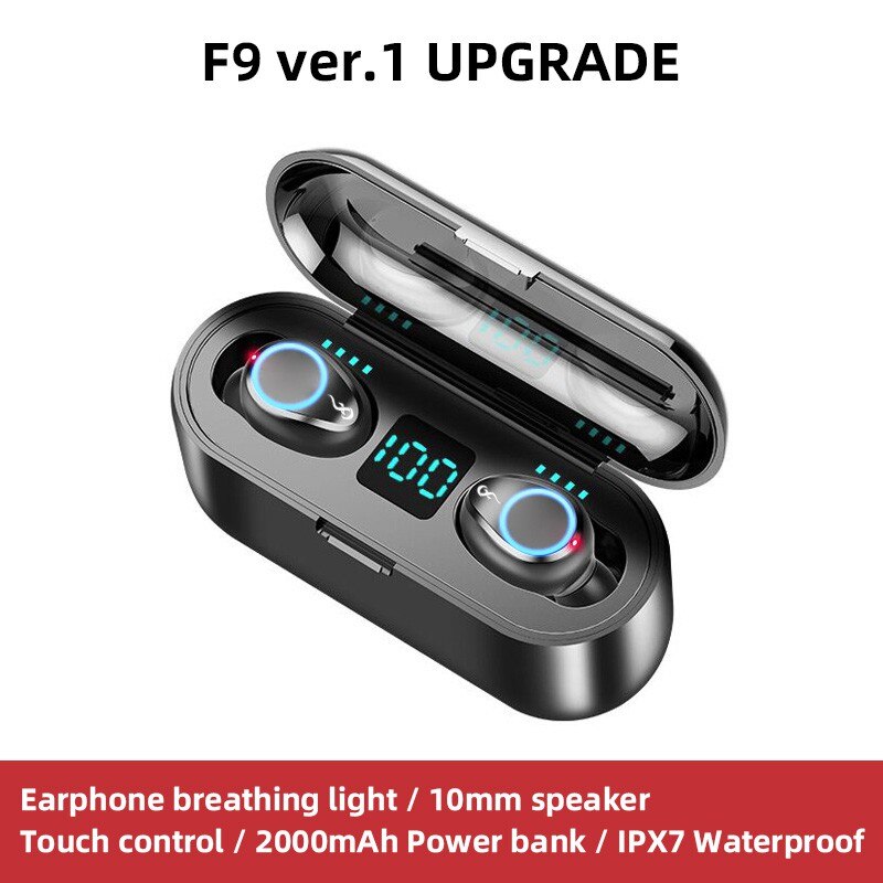 AMOI – écouteurs sans fil Bluetooth F9 TWS IPX7, oreillettes de Sport 9D, affichage, micro, casque d'écoute pour Iphone Xiaomi Huawei: Ver.1 UPGRADE