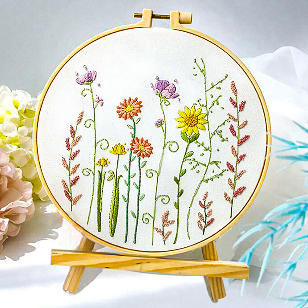 Kit de punto de cruz estampado, bordado de flores, planta, conjunto para principiantes todo incluido para adultos, arte de relajación, artesanía, aro de de cumpleaños: Multicolor