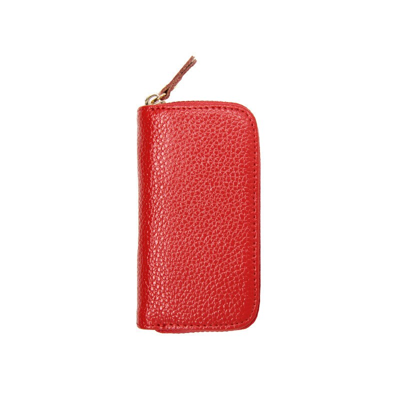 Cartera para llaves de cuero Pu a la de , organizador de negocios, funda para ama de llaves, llaveros, carteras para hombre y mujer, bolsa para llaves de coche de bolsillo: Rojo