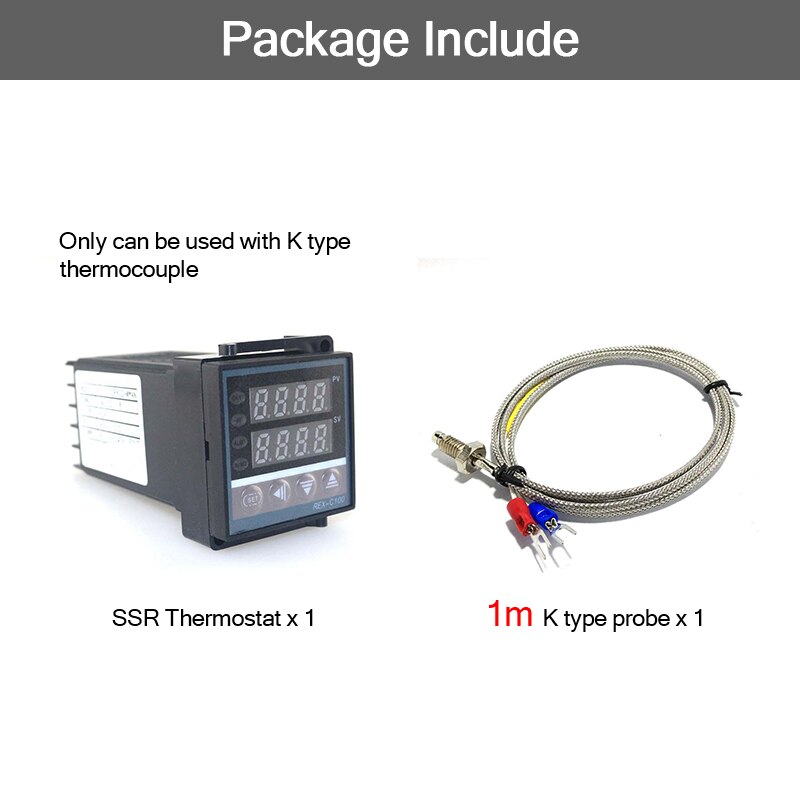 Dual PID Thermostat Regulator SSR Output Digital PID Temperature Controller REX-C100 0-400C Thermocouple K SSR 40A SSR-40A: SET 6