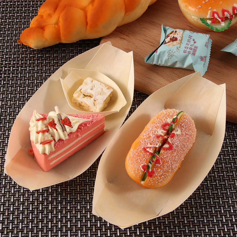 50Pcs Sushi Sushi Houten Boot Natuurlijke Bamboe Wegwerp Kajak Salade Dessert Grenen Cake Boot Snack Kom Mat Sushi Plaat lade