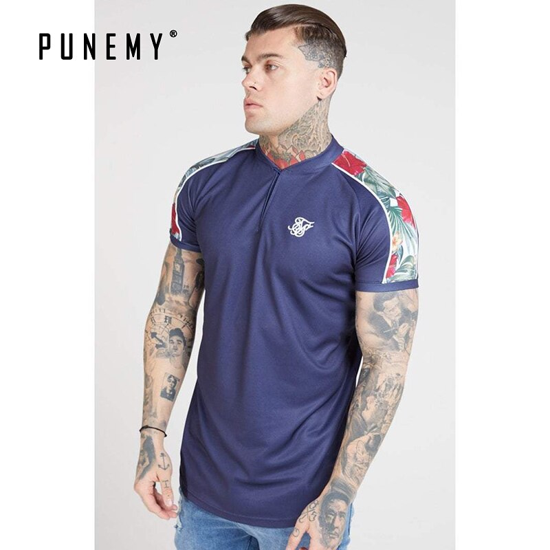 T-shirt Mannen Sik Zijde Streetwear Hip Hop Bloemen Man T-shirt Top Tee Zomer Casual Silm Fitness Kleding Mode heren T-shirt