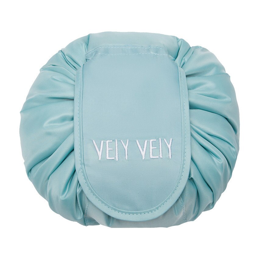 Luie make-uptas met grote capaciteit, waterdichte fleece make-uptas met trekkoord, reistas met trekkoord: Puur blauw