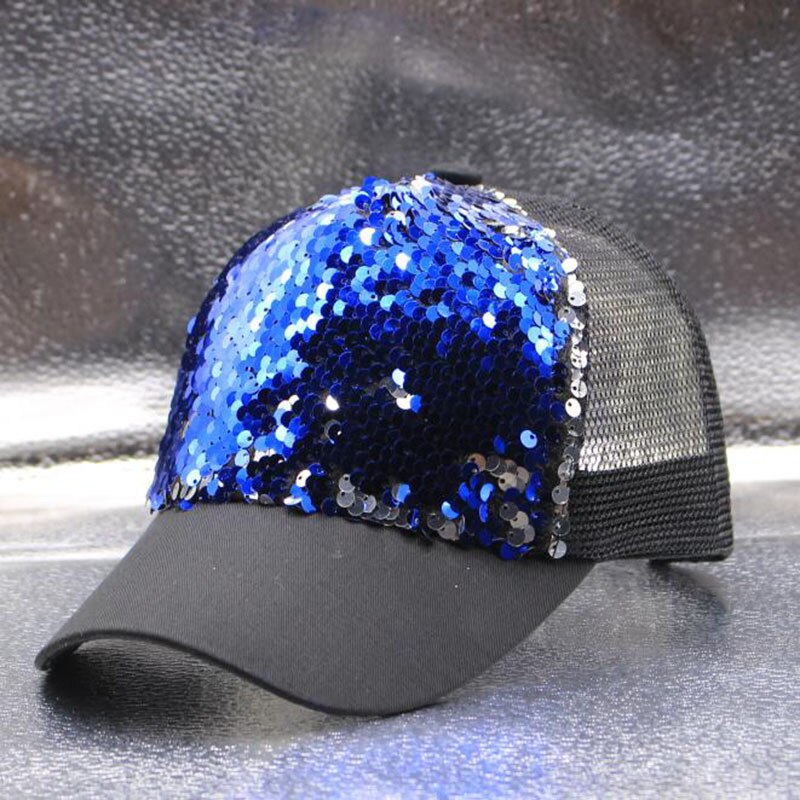 Adult&kids Baseball caps Club Bar Party Dancer Sequin Cap Children Baseball Cap Glitter Sparkling Shiny Hats Adjustable H9: Blue / Adult