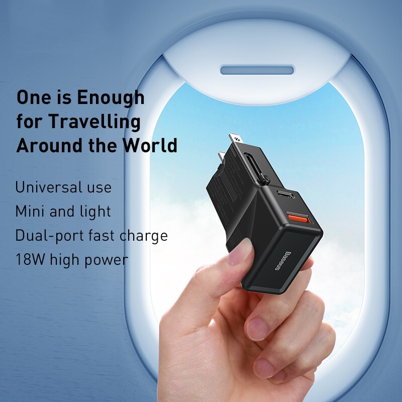 Baseus universele usb-lader 18w qc 3.0 pd3.0 snellader snel opladen 3.0 reis usb c internationaal stopcontact voor xiaomi