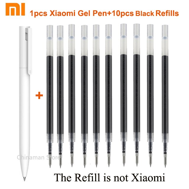 Original Xiaomi Mi Gel Pen MI Pen 9.5mm No Cap Bullet Black Pen PREMEC Smooth Switzerland Refill MiKuni Japan OEM Black Blue Ink: 1pen with10black ink