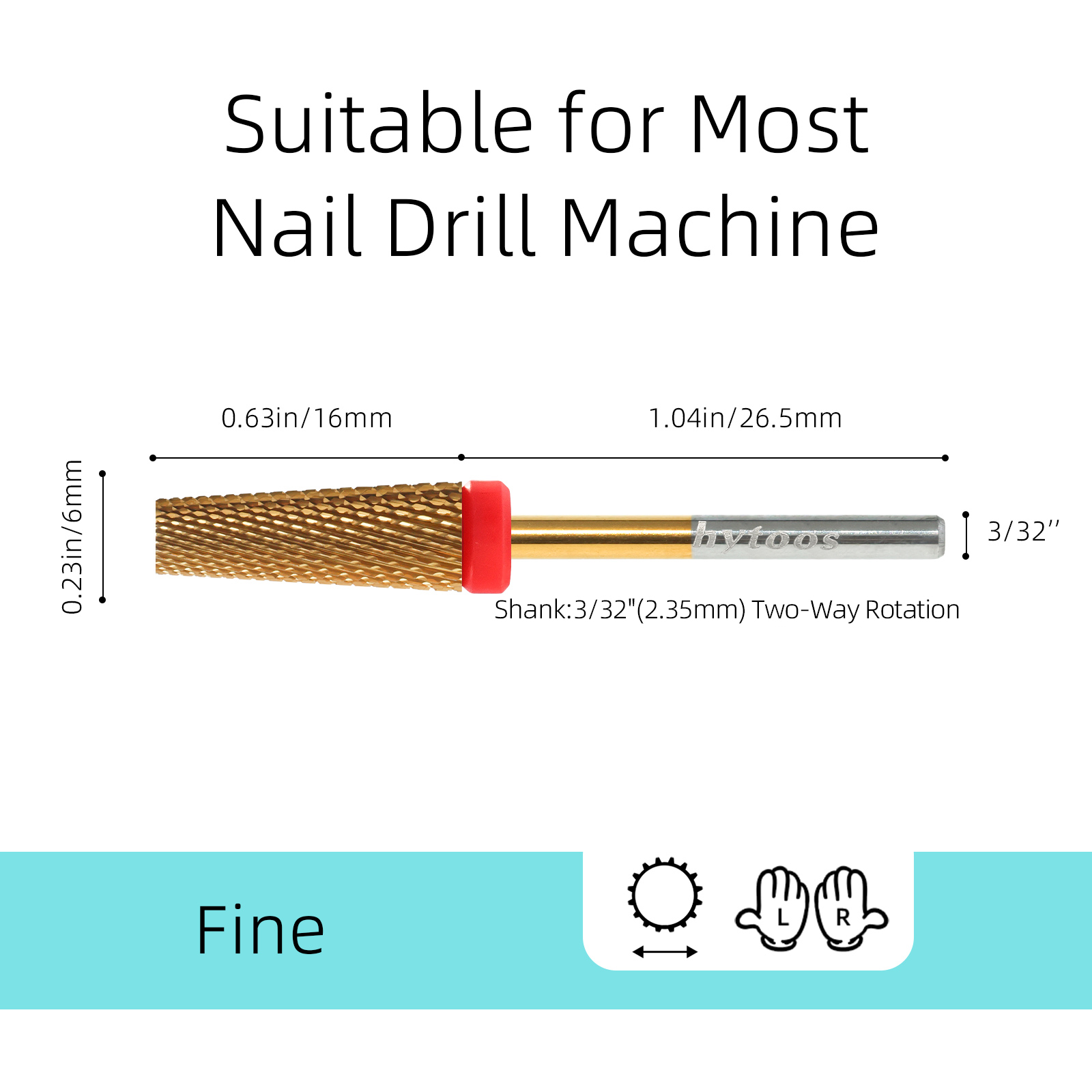 HYTOOS 5 en 1 brocas para uñas 16mm punta de carburo cónico superior plano quitar herramienta de Gel taladros eléctricos archivo accesorios de manicura
