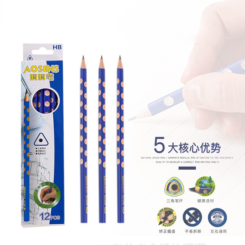 12pcs/box triangle wood pencil children learning pencil recess correct posture pencil