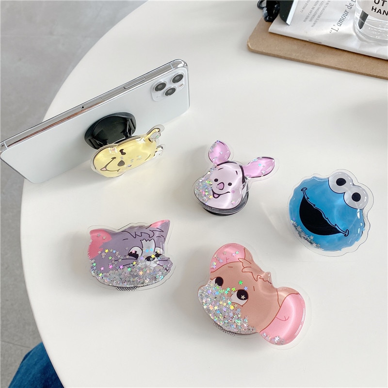 universal cute quicksand bear mobile phone grip telescopic mobile phone holder finger holder for all mobile phones