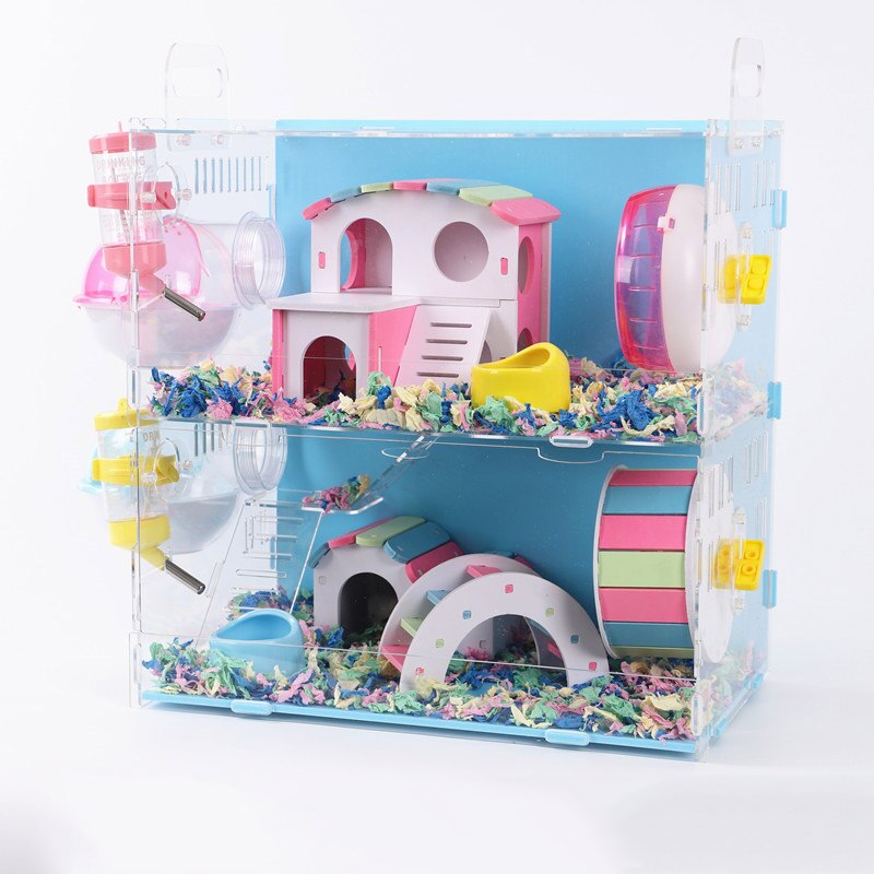 Hamsterhuis acryl cavia kooi dubbellaags oversized villa kleine dierenbenodigdheden speelgoedset 30 x 19 x 30cm
