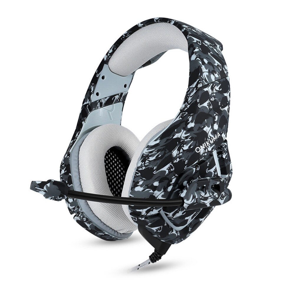 Onikuma  k1 camouflage  ps4 headset bass gaming koptelefoon game oordopjes microfoon voor pc mobiele telefoon xbox one tablet: Grijs